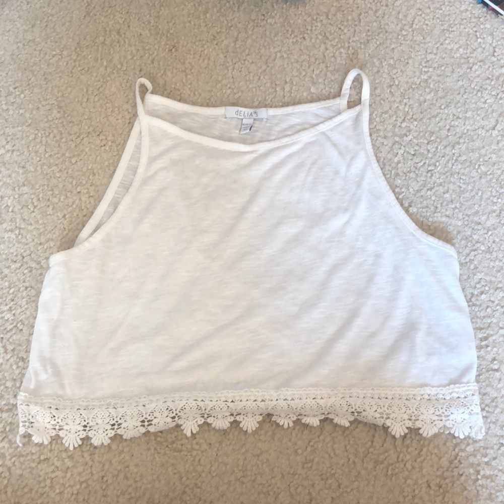 White Lace Trim Crop Top XS
